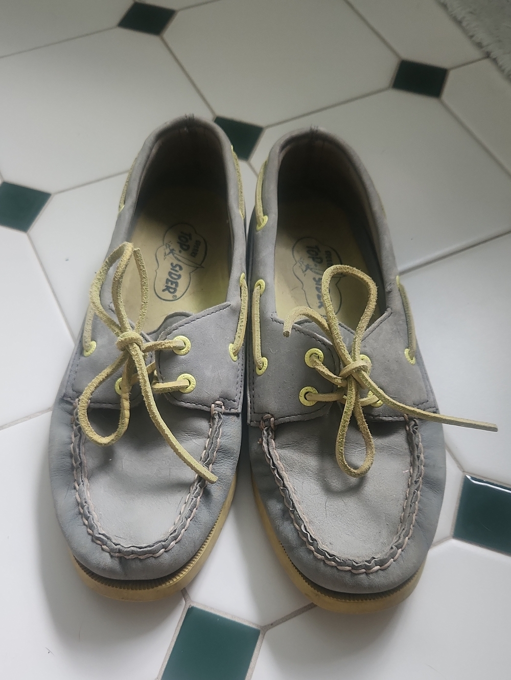 Sperry Light Blue Leather Boat Shoes with Yellow Accents
